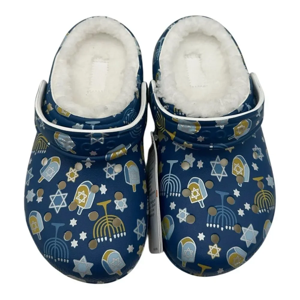 Crocs Classic Lined Hanukkah Clogs Toddler‎ Sz C12 Blue Slip On Shoes 209327-90H